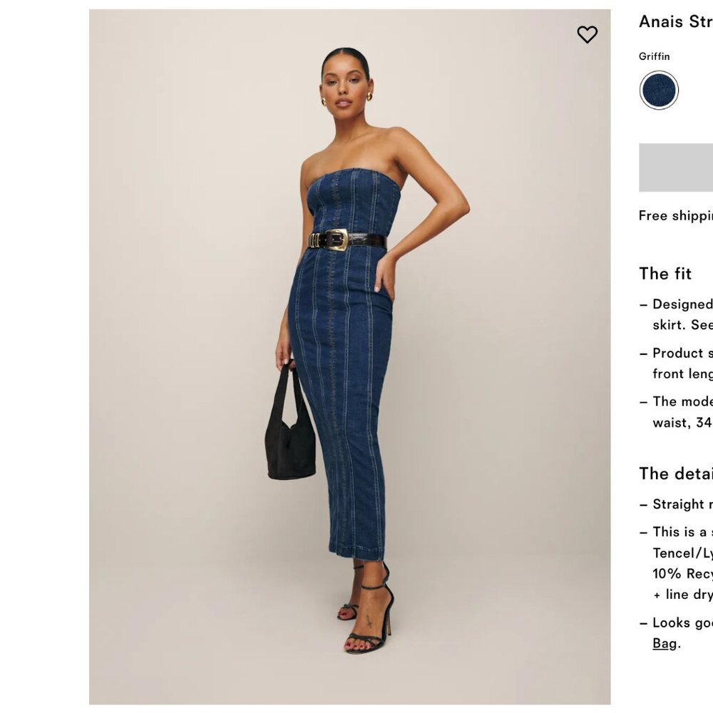 Brand new Reformation Anais Strapless Denim Midi Dress - Size 2